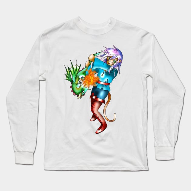 Cat and a dragon for dnd fans Long Sleeve T-Shirt by cuisinecat